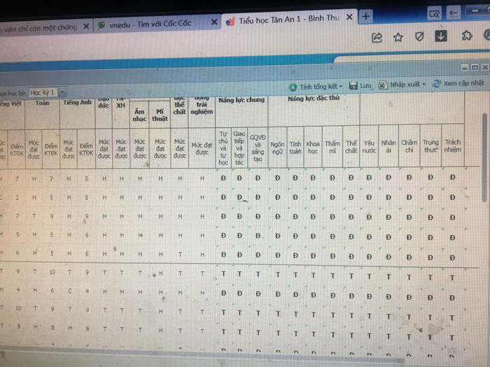 Phần đánh giá năng lực phẩm chất học sinh theo chương trình mới (Ảnh tác giả)