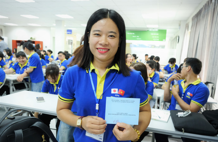 Lê Thị Thùy Trang - ứng viên EPA khóa 11 tại lễ xuất cảnh cho ứng viên khóa 11 - chương trình đưa ứng viên điều dưỡng và nhân viên chăm sóc Việt Nam sang làm việc tại Nhật Bản trong khuôn khổ Hiệp định đối tác kinh tế Việt Nam Nam - Nhật Bản (ứng viên EPA). GDVN_UV.JPG