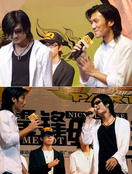 Huỳnh Ninh từng hát với Tạ Đình Phong trong một buổi biểu diễn của ngôi sao Hong Kong năm 2006. Ảnh: Sina.