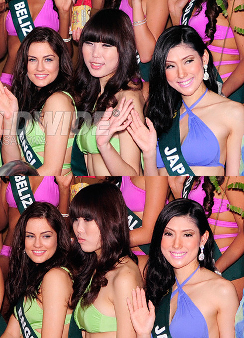 Thí sinh Miss Earth gây thất vọng vì quá xấu ảnh 10 Hoa hậu Hong Kong (giữa) xấu nổi bật với đối mắt nhỏ, gương mặt quá dài và khuôn miệng không gọn.