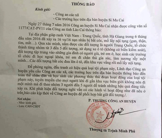 Công văn gây hoang mang của Công an huyện Si Ma Cai, Lào Cai (Ảnh: nld.com). Công văn gây hoang mang của Công an huyện Si Ma Cai, Lào Cai (Ảnh: nld.com).