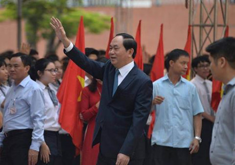 Chủ tịch nước Trần Đại Quang dự Lễ khai giảng tại Trường Trung học Phổ thông chuyên Hà Nội - Amsterdam. Ảnh: Hà Nội Mới