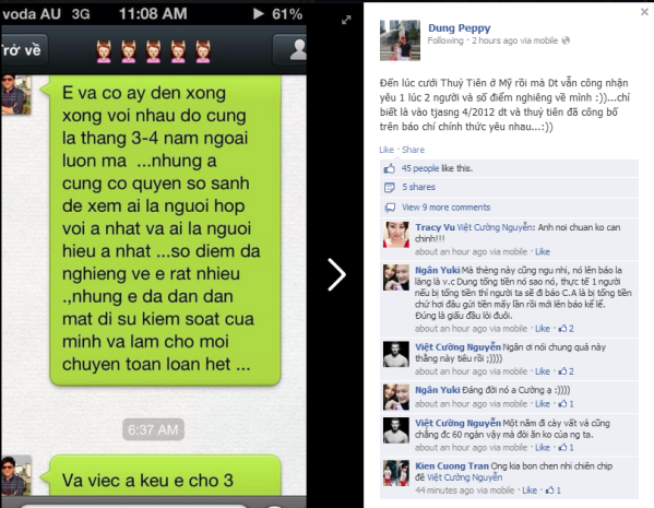 "Đan Trường vẫn công nhận yêu 1 lúc hai người và số điểm nghiêng về mình", fan D cho biết. "Đan Trường vẫn công nhận yêu 1 lúc hai người và số điểm nghiêng về mình", fan D cho biết.