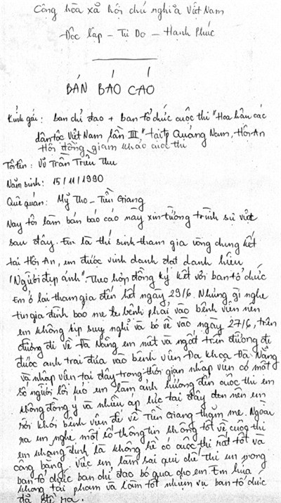 Toàn bộ nội dung bản báo cáo của thí sinh Vũ Trần Triều Thu.