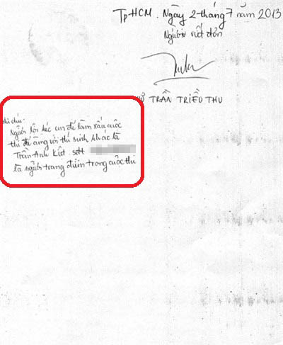 Cuối bản báo cáo thí sinh Triều Thu chỉ đích danh người đứng sau lôi kéo.