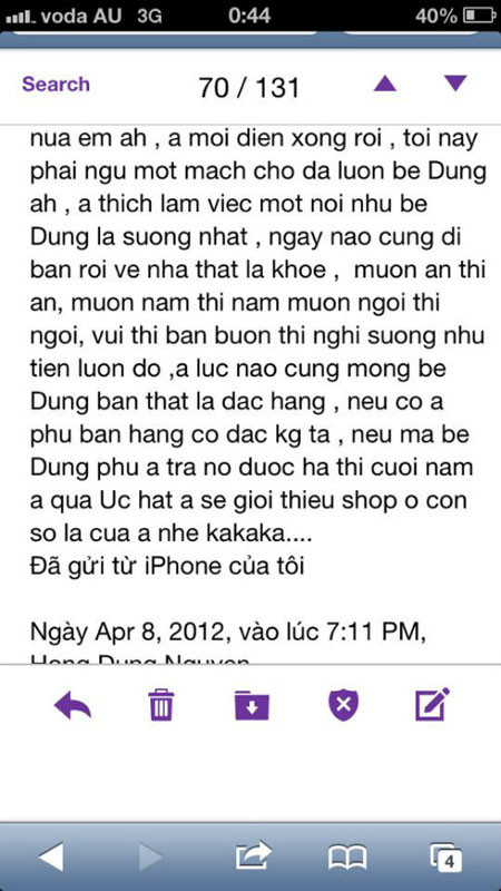 Tin nhắn Đan Trường gửi "tình cũ". Tin nhắn Đan Trường gửi "tình cũ".