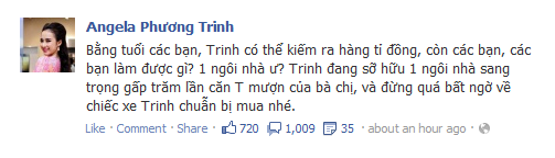 Phương Trinh khoe sẽ mua xế "khủng" trong thời gian tới. Phương Trinh khoe sẽ mua xế "khủng" trong thời gian tới.
