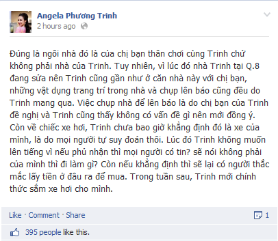 Phương Trinh thừa nhận việc nhà sang xe "khủng" đều là mượn trên trang cá nhân. Phương Trinh thừa nhận việc nhà sang xe "khủng" đều là mượn trên trang cá nhân.