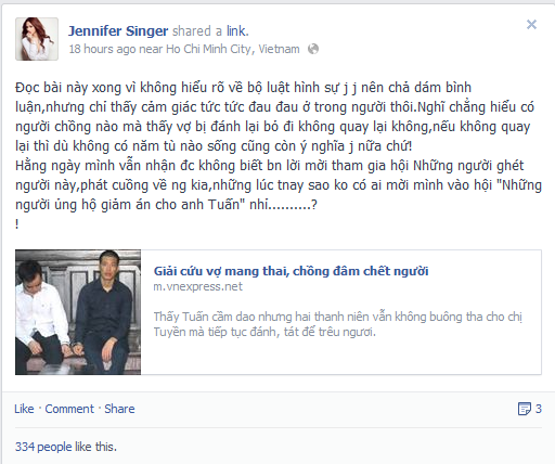 Hương Giang chia sẻ trên facebook.