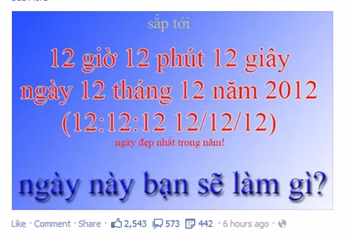 Một bạn có nickname Milky Way nói: "Phải nhanh nhanh thực hiện những điều đặc biệt vào ngày tam trùng cuối cùng của thế lỷ 21 thôi. Chúng ta khó mà sống được đến thế kỷ 22 nên phải tận dụng cơ hội cuối cùng này".