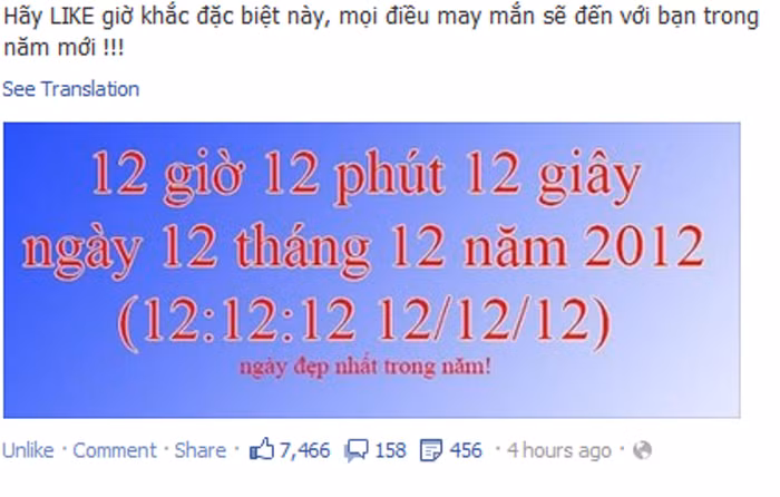 Chỉ sau 4 giờ chia sẻ, câu status cùng hình ảnh nhanh chóng nhận được 7.466 lượt like và 158 chia sẻ.