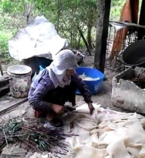 3. Phát hiện xưởng chế biến bì lợn bẩn: Thôn Bình Lương, xã Tân Quang, huyện Văn Lâm, Hưng Yên là một trong những nơi sản xuất bóng bì lợn lớn nhất khu vực miền Bắc. Vừa bước vào cửa ngõ của thôn, trên đường, trên mái nhà hoặc cạnh bờ ao bì lợn khô được phơi nhan nhản. (Nguồn Kiến thức)