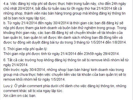 Nội dung thông báo thu phí của page Dọn nhà cho đỡ chật ngày 15/4. Nội dung thông báo thu phí của page Dọn nhà cho đỡ chật ngày 15/4.