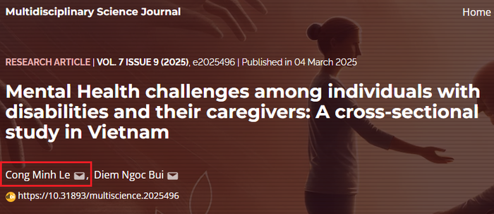 Mental Health challenges among individuals with disabilities and their caregivers: A cross-sectional study in Vietnam có 2 tác giả. Ảnh chụp màn hình. screenshot-2025-09-04-160932.png