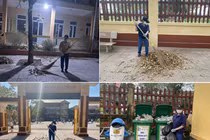 Hình ảnh cô Lan quét dọn và thu gom rác mỗi ngày.