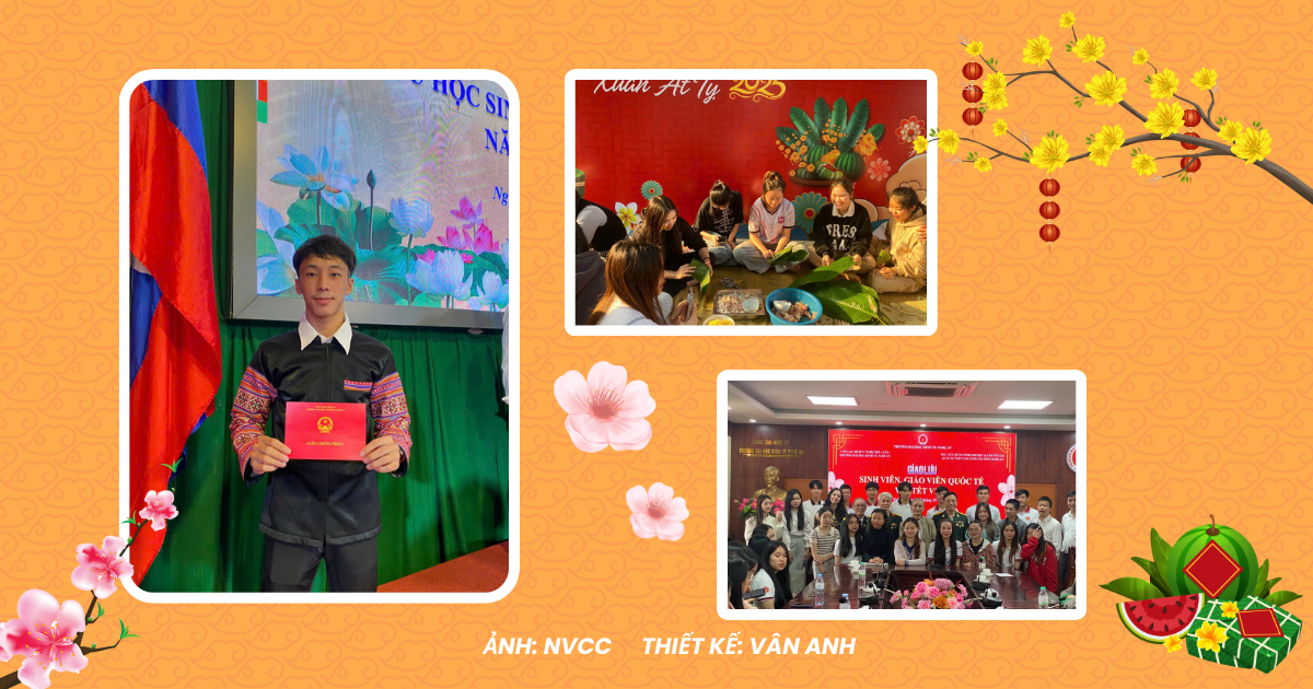 Nam sinh Xay Proua (21 tuổi, đến từ Lào), rất vui khi được nhà trường tổ chức các hoạt động đón Tết.