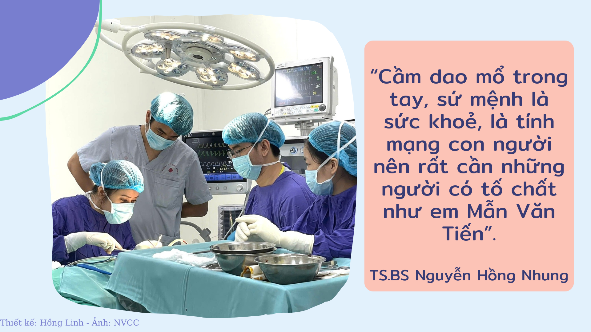 Tiến sĩ, Bác sĩ Nguyễn Hồng Nhung (ngoài cùng bên trái) và em Mẫn Văn Tiến (thứ ba từ trái sang) trong phòng phẫu thuật. Ảnh: NVCC Thủ khoa mẫn văn tiến 2.png