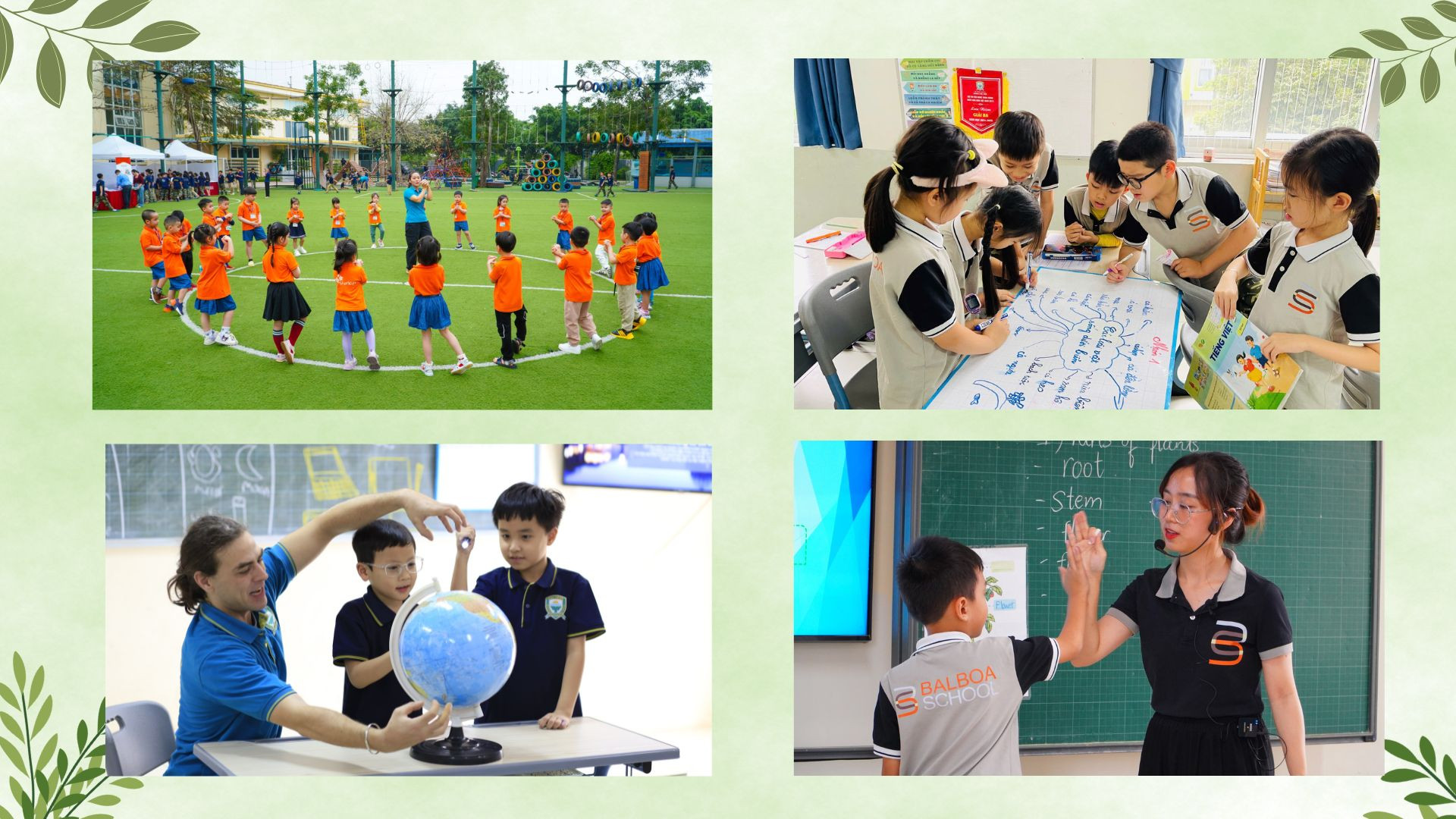 Học sinh tại các tất cả các điểm trường thuộc hệ thống được kết hợp giữa học tập và rèn luyện kỹ năng sống. Green Aesthetic Nature Forest Presentation.jpg