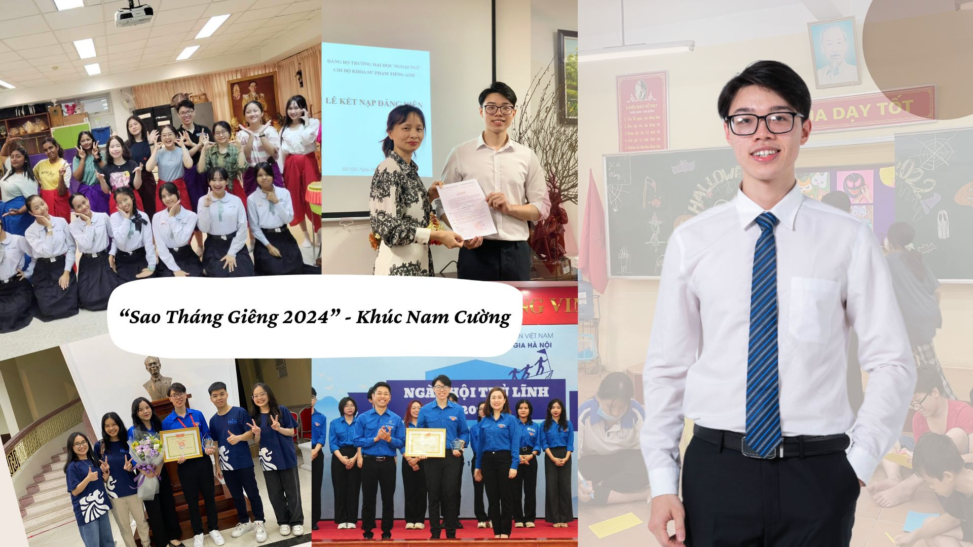 Khúc Nam Cường - nguyên Phó Chủ tịch Hội Sinh viên, Trường Đại học Ngoại ngữ, Đại học Quốc gia Hà Nội đạt giải thưởng “Sao Tháng Giêng" năm học 2023-2024 . (Ảnh: NVCC - Thiết kế: An Vy) GDVN-STG nam cuong.jpg