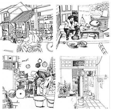 Một số bản vẽ ghi thời sinh viên của thầy Phạm Trung Hiếu. (Ảnh: NVCC) vg1.jpg