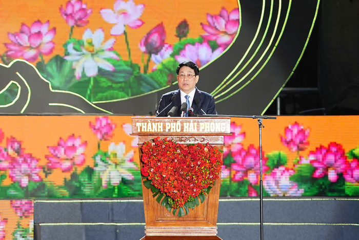 Chủ tịch nước Lương Cường phát biểu tại lễ kỷ niệm (Ảnh: CTV) hp-le-hoi-1.jpg