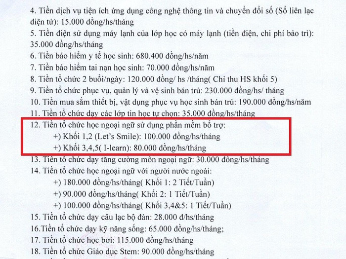 Mức thu hoạt động học ngoại ngữ thông qua phần mềm bổ trợ của Trường Tiểu học Nguyễn Văn Nở. Ảnh chụp màn hình thu-chi.jpg