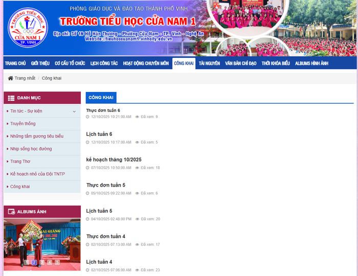 Phần công khai của nhà trường trên website chủ yếu đăng tải thực đơn, lịch tuần và kế hoạch tháng. tieng-anh-22.png