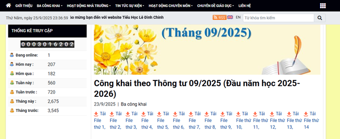 Nhà trường không có báo cáo về thu chi tài chính trong mục ba công khai. Ảnh chụp màn hình 1758856179541.png