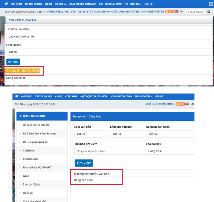 Trên website của Trường Trung học cơ sở Nguyễn Trãi không tìm thấy thông tin nào về báo cáo thường niên. Ảnh chụp màn hình 1758856180380.png