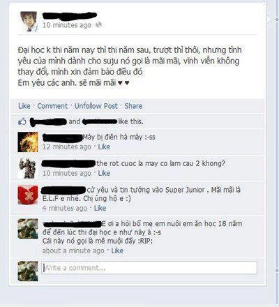"Tuyên ngôn" của một fan Suju đã khiến chính bạn bè của cậu ta phải sốc. (Ảnh chụp từ màn hình)