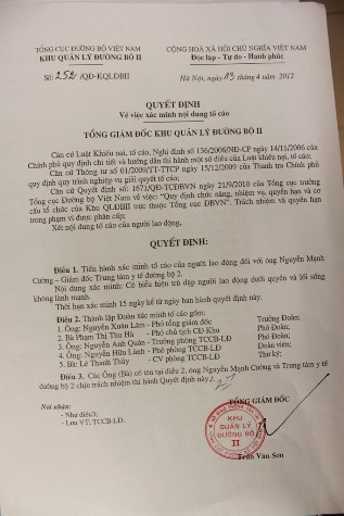 The ông Lâm, hôm nay, đoàn xác minh sẽ tiến hành làm việc với ông Cường và các cá nhân liên quan tới nội dung đơn tố cáo. The ông Lâm, hôm nay, đoàn xác minh sẽ tiến hành làm việc với ông Cường và các cá nhân liên quan tới nội dung đơn tố cáo.