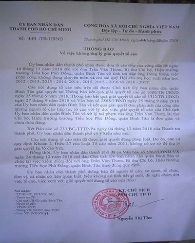 Trích thông báo 393 do Phó Chủ tịch Ủy ban nhân dân Thành phố Hồ Chí Minh ký ngày 24/12 (ảnh: P.L) Trích thông báo 393 do Phó Chủ tịch Ủy ban nhân dân Thành phố Hồ Chí Minh ký ngày 24/12 (ảnh: P.L)