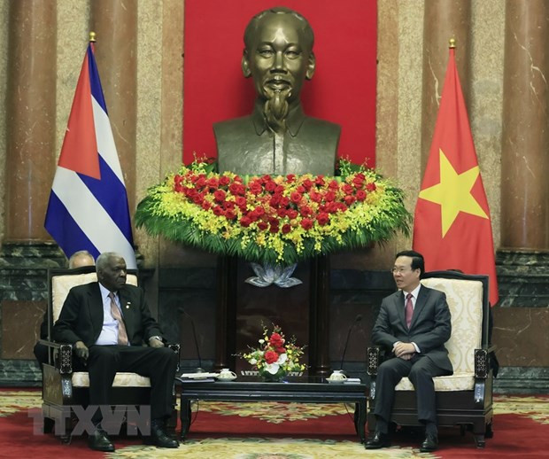 Chủ tịch nước Võ Văn Thưởng tiếp Chủ tịch Quốc hội Cuba Esteban Lazo Hernandez. (Ảnh: Thống Nhất/TTXVN) Chủ tịch nước Võ Văn Thưởng tiếp Chủ tịch Quốc hội Cuba Esteban Lazo Hernandez. (Ảnh: Thống Nhất/TTXVN)
