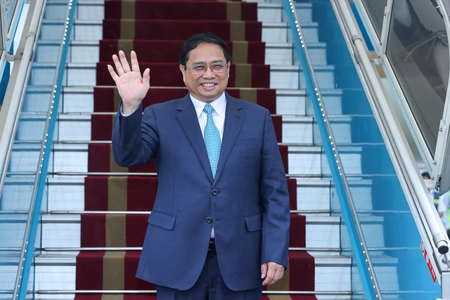 Thủ tướng Phạm Minh Chính lên đường dự Hội nghị Cấp cao ASEAN lần thứ 43 và các hội nghị cấp cao liên quan tại Jakarta, Indonesia. Ảnh: VGP/Nhật Bắc Thủ tướng Phạm Minh Chính lên đường dự Hội nghị Cấp cao ASEAN lần thứ 43 và các hội nghị cấp cao liên quan tại Jakarta, Indonesia. Ảnh: VGP/Nhật Bắc