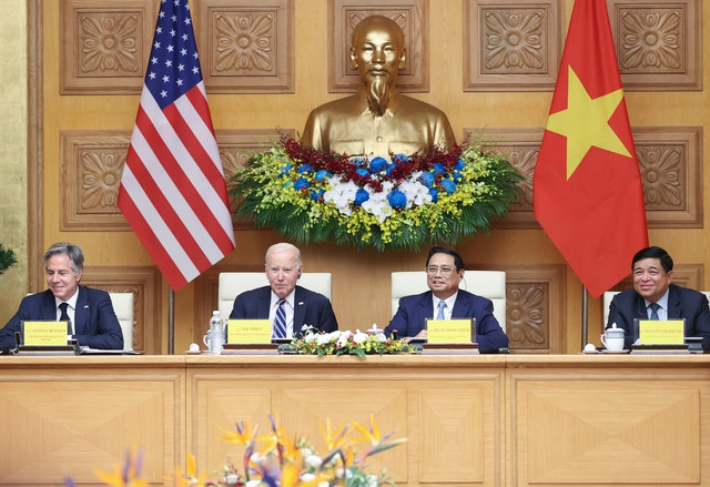 Thủ tướng Phạm Minh Chính và Tổng thống Hoa Kỳ Joe Biden tham dự "Hội nghị cấp cao Việt Nam - Hoa Kỳ về đầu tư và đổi mới sáng tạo". Ảnh: VGP/Nhật Bắc Thủ tướng Phạm Minh Chính và Tổng thống Hoa Kỳ Joe Biden tham dự "Hội nghị cấp cao Việt Nam - Hoa Kỳ về đầu tư và đổi mới sáng tạo". Ảnh: VGP/Nhật Bắc