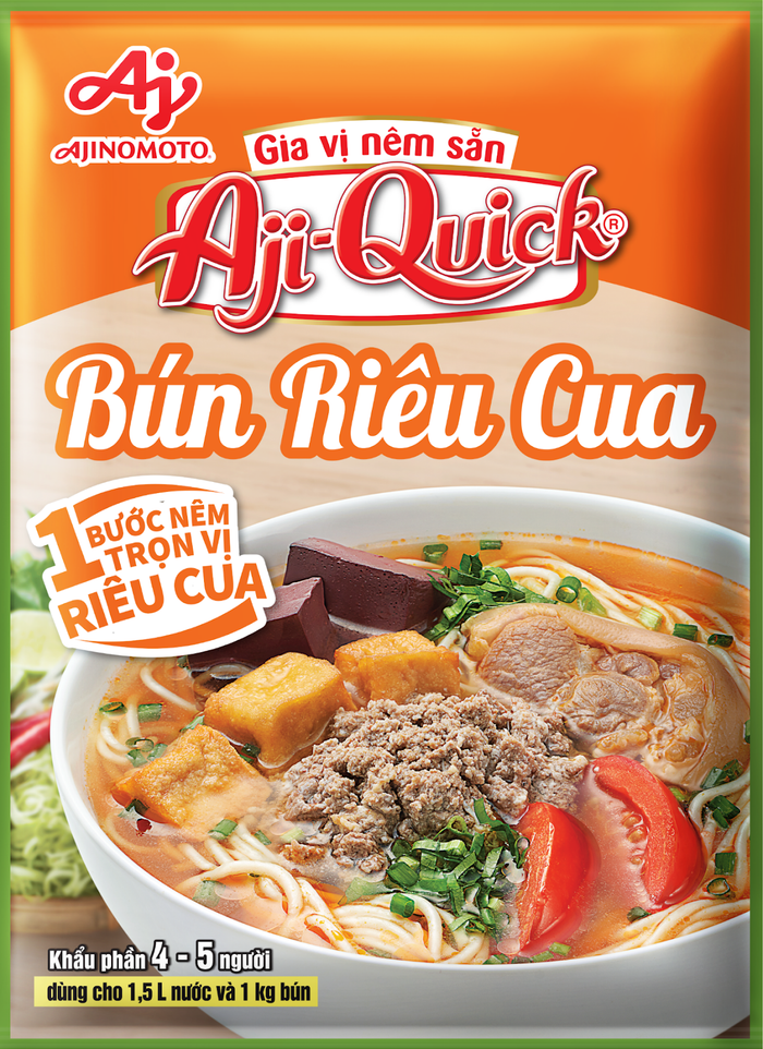 Bao bì sản phẩm Gia vị nêm sẵn Aji-Quick® Bún Riêu Cua của Ajinomoto Việt Nam. Bao bì sản phẩm Gia vị nêm sẵn Aji-Quick® Bún Riêu Cua của Ajinomoto Việt Nam.