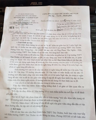 Văn bản kết luận của Sở Giáo dục và Đào tạo Thành phố Hồ Chí Minh liên quan đến vụ lộ đề (ảnh: P.L) Văn bản kết luận của Sở Giáo dục và Đào tạo Thành phố Hồ Chí Minh liên quan đến vụ lộ đề (ảnh: P.L)