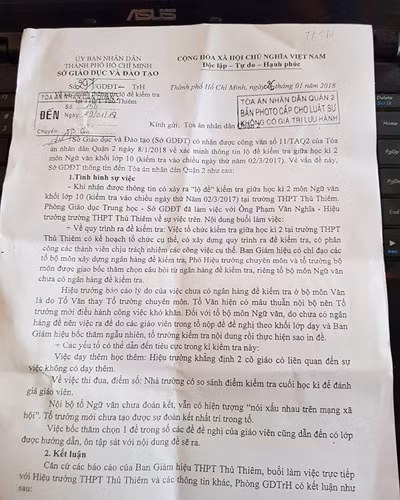 Văn bản kết luận của Sở Giáo dục và Đào tạo Thành phố Hồ Chí Minh liên quan đến vụ lộ đề (ảnh: P.L) Văn bản kết luận của Sở Giáo dục và Đào tạo Thành phố Hồ Chí Minh liên quan đến vụ lộ đề (ảnh: P.L)