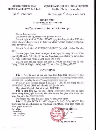 Văn bản số 147 của Phòng Giáo dục và Đào tạo huyện Phú Giáo, tỉnh Bình Dương (ảnh: CTV) Văn bản số 147 của Phòng Giáo dục và Đào tạo huyện Phú Giáo, tỉnh Bình Dương (ảnh: CTV)