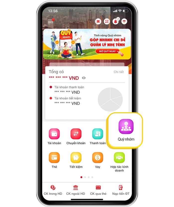 Để có thể trải nghiệm tính năng Quỹ nhóm, người dùng chỉ cần cập nhật phiên bản App HDBank mới nhất, bấm vào banner Quỹ nhóm trên màn hình trang chủ App hoặc chọn tính năng Quỹ nhóm. Để có thể trải nghiệm tính năng Quỹ nhóm, người dùng chỉ cần cập nhật phiên bản App HDBank mới nhất, bấm vào banner Quỹ nhóm trên màn hình trang chủ App hoặc chọn tính năng Quỹ nhóm.