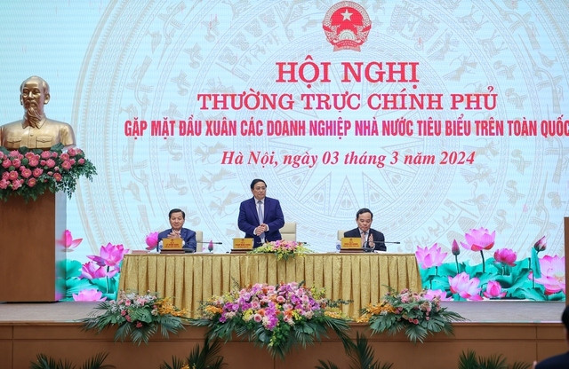 Thủ tướng Phạm Minh Chính gặp mặt đầu xuân các doanh nghiệp nhà nước tiêu biểu. (Ảnh: VGP)
