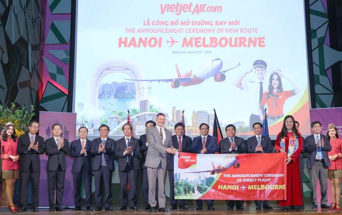 Vietjet công bố đường bay kết nối Hà Nội - Melbourne trước sự chứng kiến của Thủ tướng Chính phủ Phạm Minh Chính. A1 (4).jpg