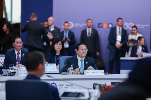 Thủ tướng Phạm Minh Chính và đoàn đại biểu Việt Nam tại Hội nghị Cấp cao Đặc biệt kỷ niệm 50 năm quan hệ ASEAN-Australia. Ảnh: VGP/Nhật Bắc Thủ tướng Phạm Minh Chính và đoàn đại biểu Việt Nam tại Hội nghị Cấp cao Đặc biệt kỷ niệm 50 năm quan hệ ASEAN-Australia. Ảnh: VGP/Nhật Bắc