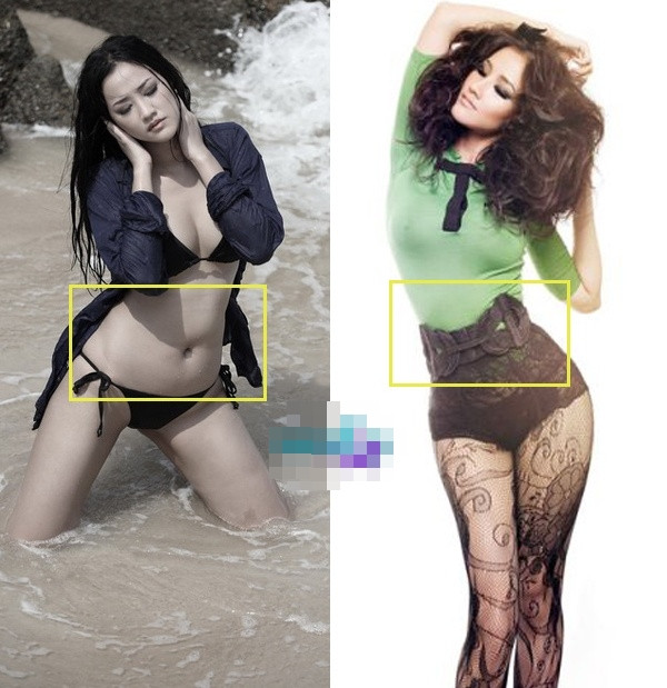 Khi chưa photoshop, ca sỹ Maya có vòng hai rất phì nhiêu, khác hoàn toàn với những bức hình nghệ thuật đẹp long lanh