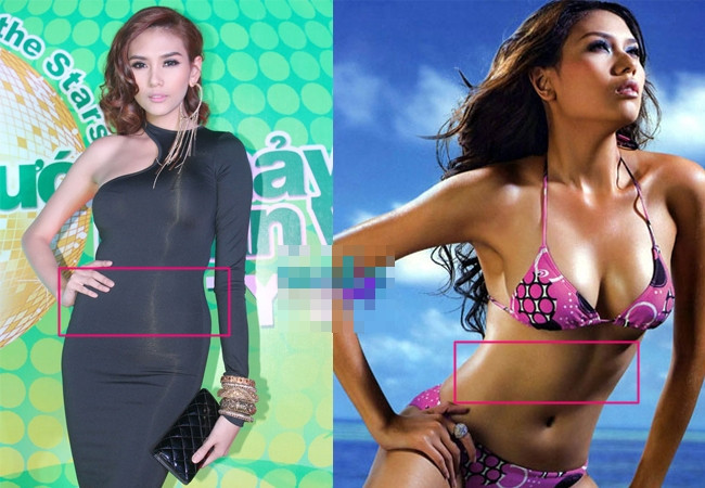 Võ Hoàng Yến có vòng eo khá "phì nhiêu" nhưng nhờ công nghệ photoshop, cô đã "lấy lại" được sự thon gọn cho mình