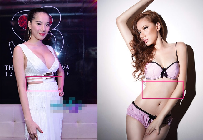 Chung Thục Quyên có nhiều mỡ thừa ở eo, nhưng với bàn tay của các chuyên gia photoshop, phần mỡ thừa đã hoàn toàn biến mất