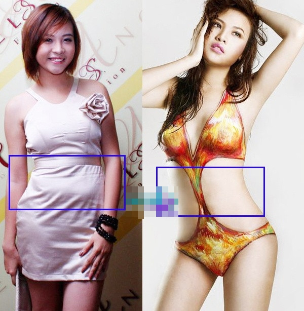 Không khó để nhận ra vòng eo khác biệt hoàn toàn của Đàm Thu Trang.