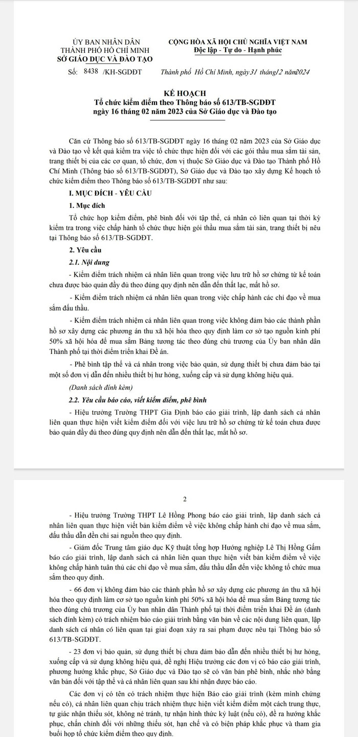 Trích văn bản 8438 do Giám đốc Sở Giáo dục và Đào tạo Thành phố Hồ Chí Minh ký ban hành (ảnh chụp màn hình) VBSoAIC.jpg