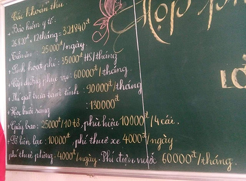 Danh sách những khoản tiền mà phụ huynh Trường tiểu học Dĩ An, Bình Dương đóng đầu năm (ảnh: CTV) Danh sách những khoản tiền mà phụ huynh Trường tiểu học Dĩ An, Bình Dương đóng đầu năm (ảnh: CTV)