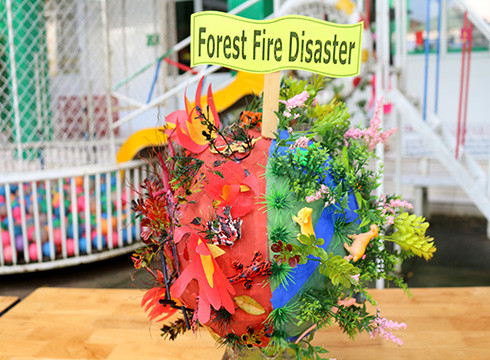 Học sinh iSchool Long Xuyên triển lãm mô hình 3D các vấn đề môi trường (ảnh: NHG)